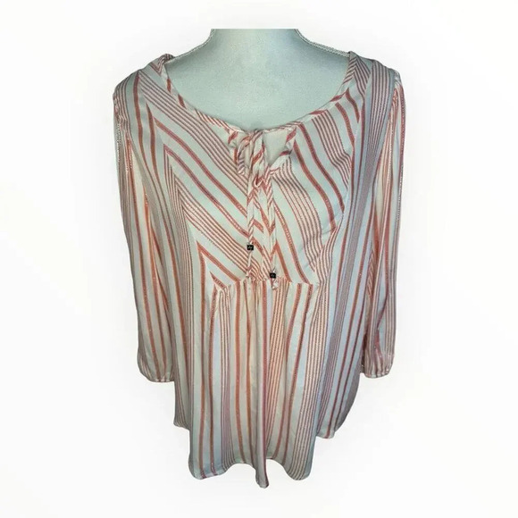 New Adrienne Vittadini Women’s Large‎ Pink, Silver & White Striped Top NWT - Picture 1 of 7